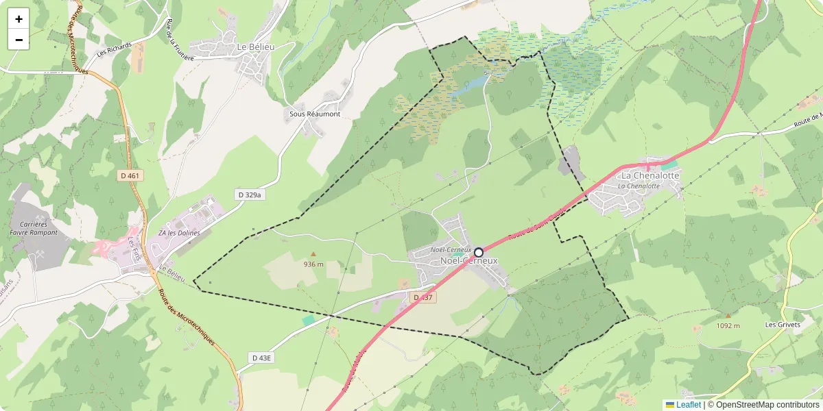 Carte du réseau de transport en commun à Noël-Cerneux - lignes de bus et arrêts