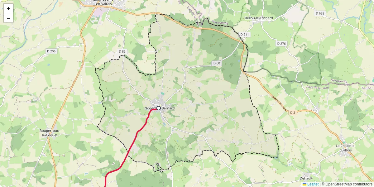 Carte du réseau de transport en commun à Nogent-le-Bernard - lignes de bus et arrêts