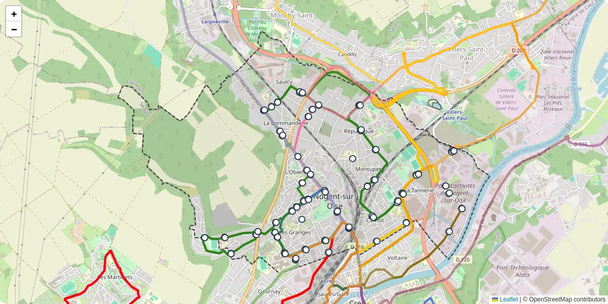 Carte du réseau de transport en commun à Nogent-sur-Oise - lignes de bus et arrêts