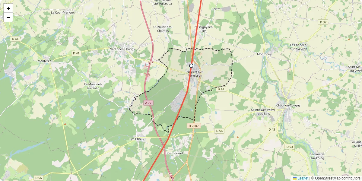 Carte du réseau de transport en commun à Nogent-sur-Vernisson - lignes de bus et arrêts