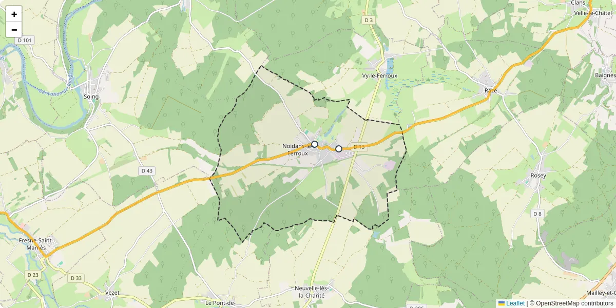 Carte du réseau de transport en commun à Noidans-le-Ferroux - lignes de bus et arrêts