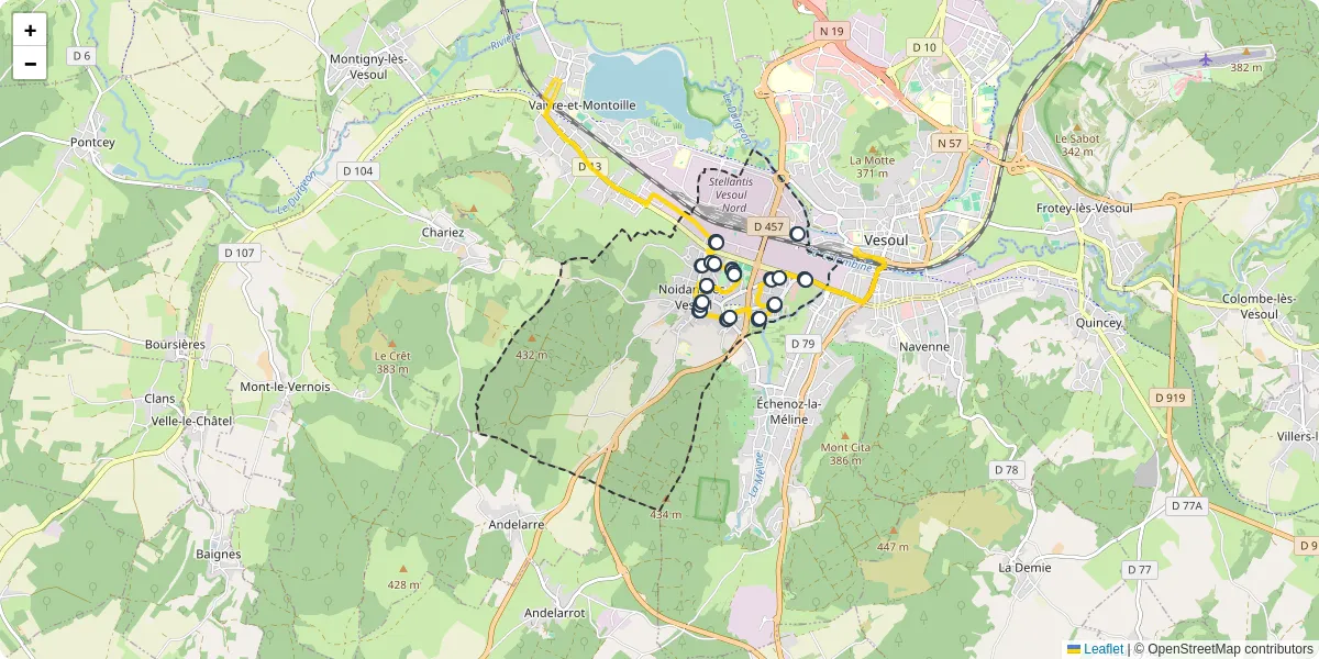 Carte du réseau de transport en commun à Noidans-lès-Vesoul - lignes de bus et arrêts