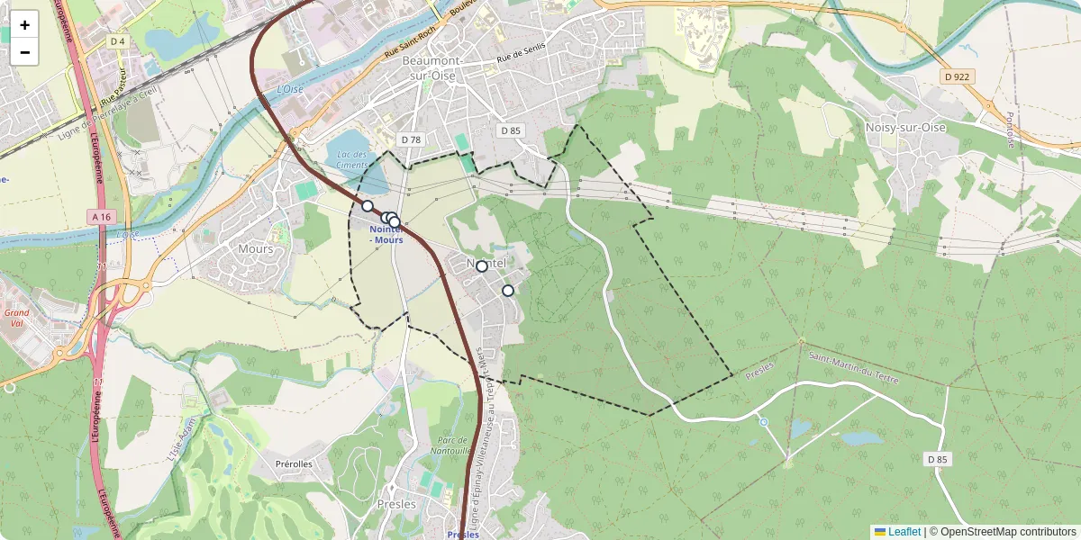 Carte du réseau de transport en commun à Nointel - lignes de bus et arrêts