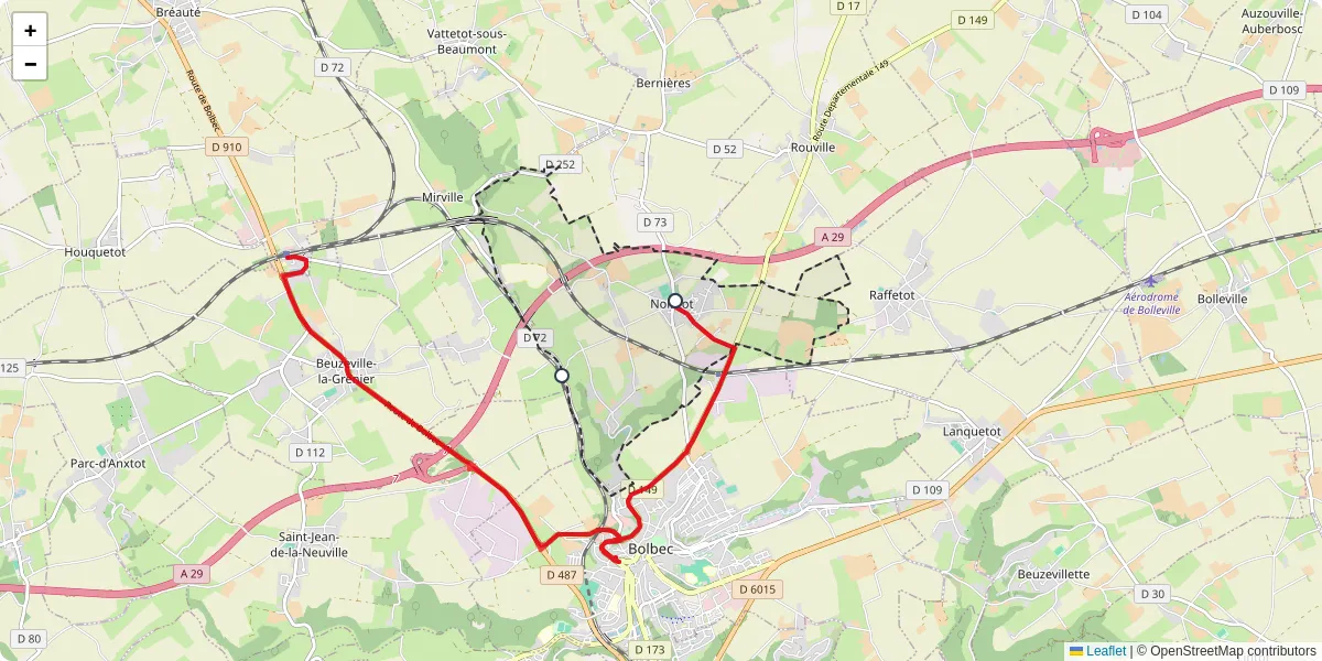 Carte du réseau de transport en commun à Nointot - lignes de bus et arrêts