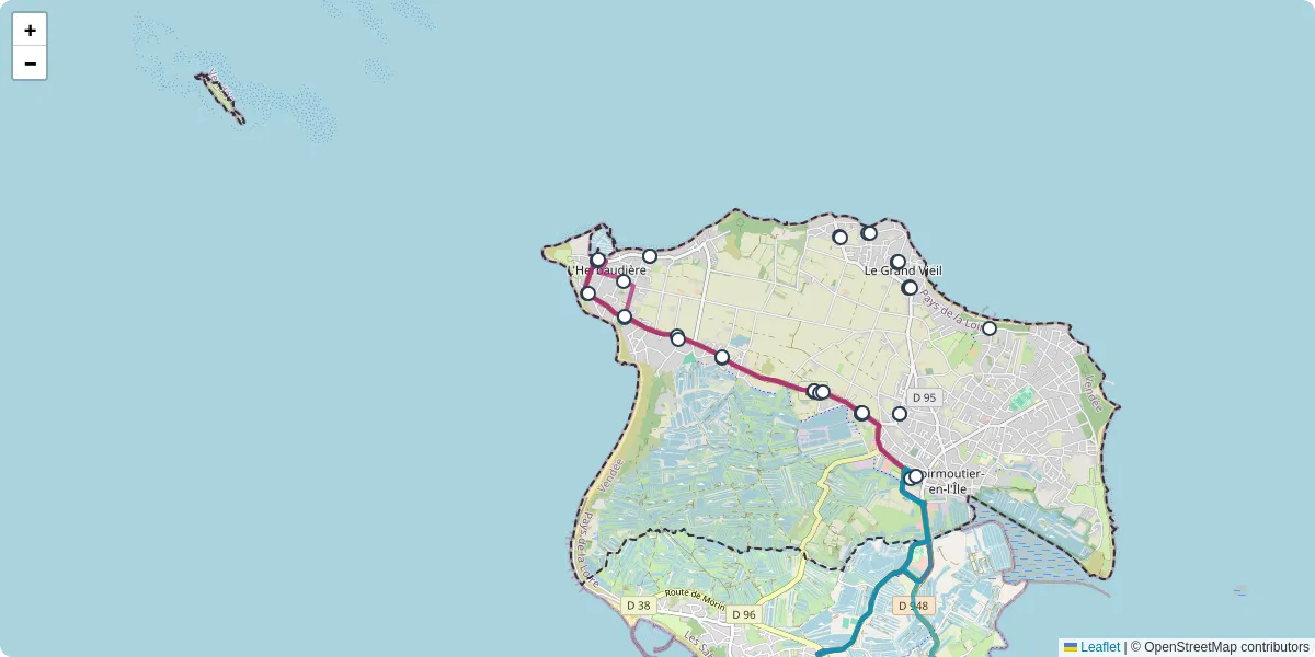 Carte du réseau de transport en commun à Noirmoutier-en-l'Île - lignes de bus et arrêts