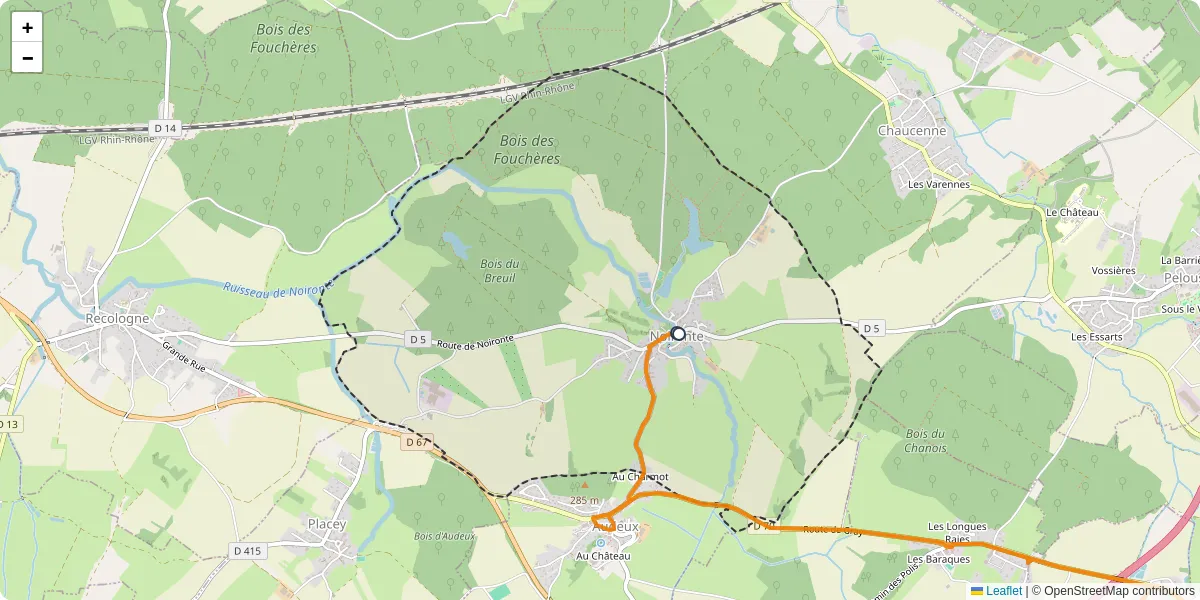 Carte du réseau de transport en commun à Noironte - lignes de bus et arrêts