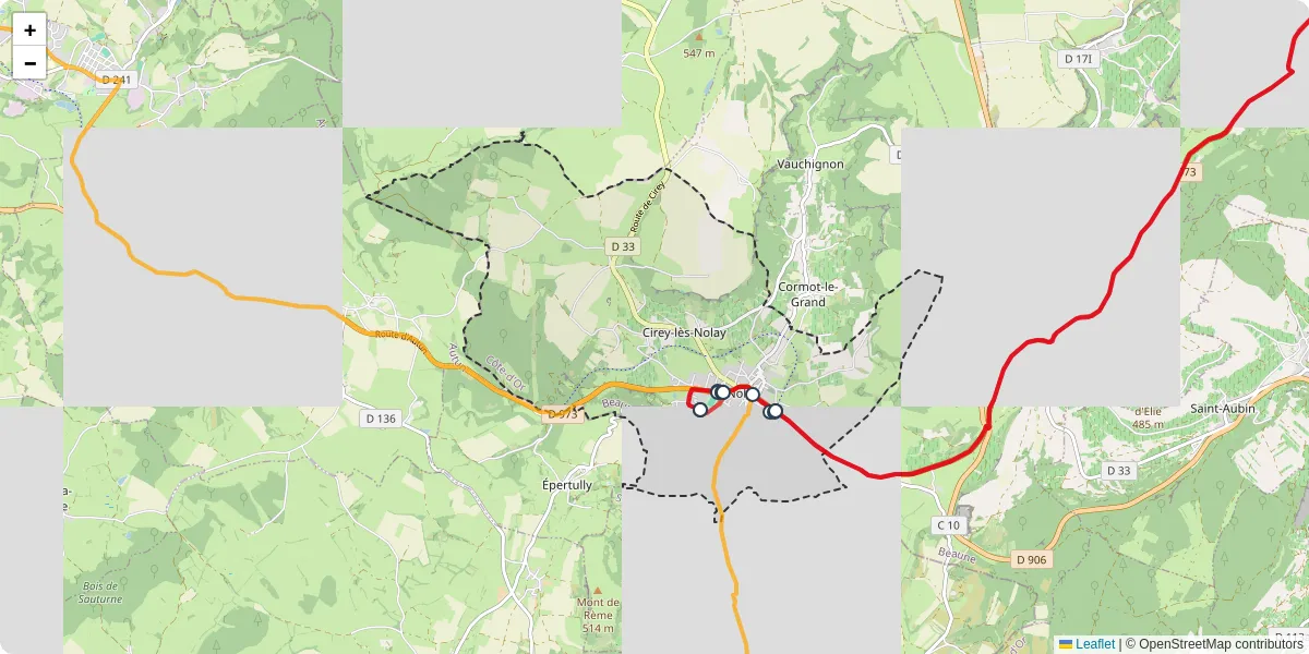 Carte du réseau de transport en commun à Nolay - lignes de bus et arrêts