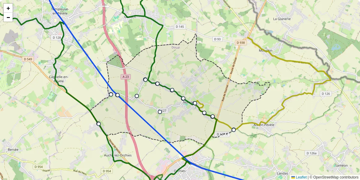 Carte du réseau de transport en commun à Nomain - lignes de bus et arrêts