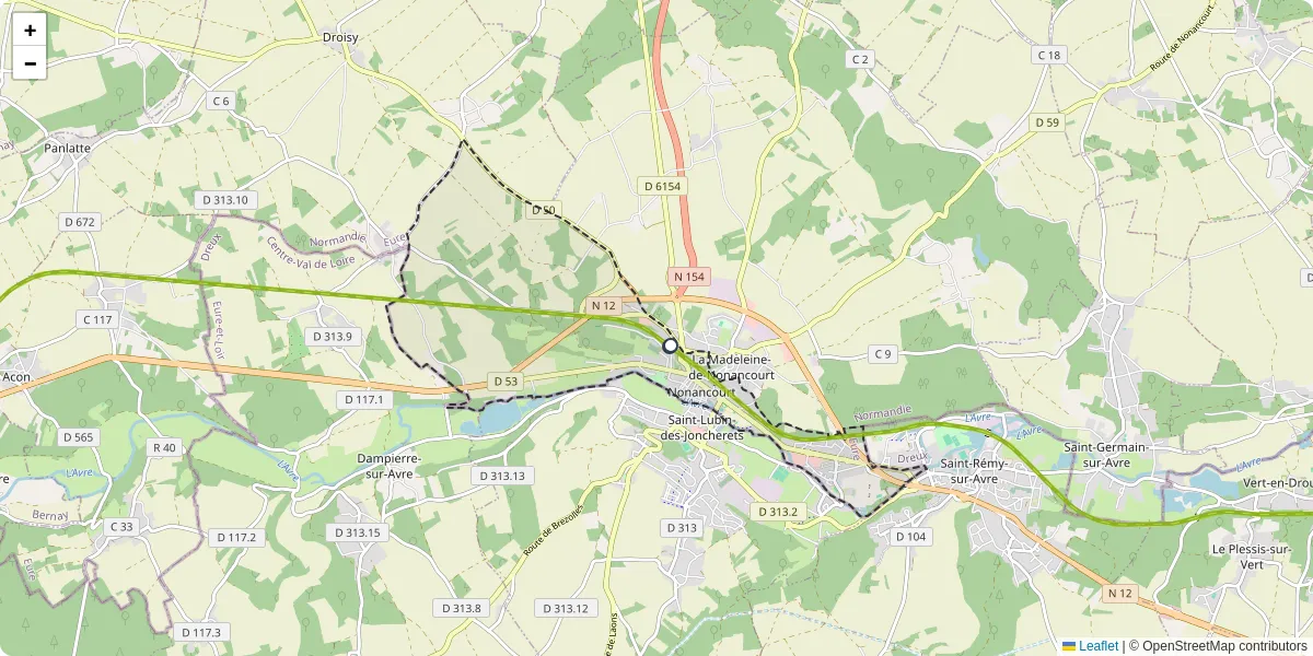 Carte du réseau de transport en commun à Nonancourt - lignes de bus et arrêts