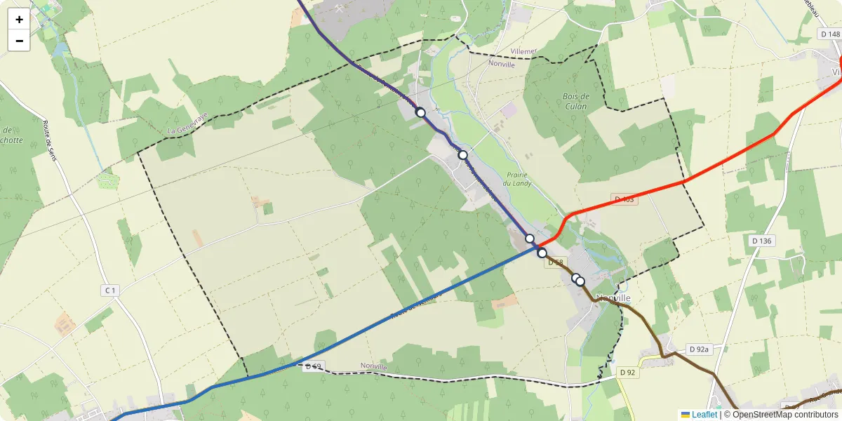 Carte du réseau de transport en commun à Nonville - lignes de bus et arrêts