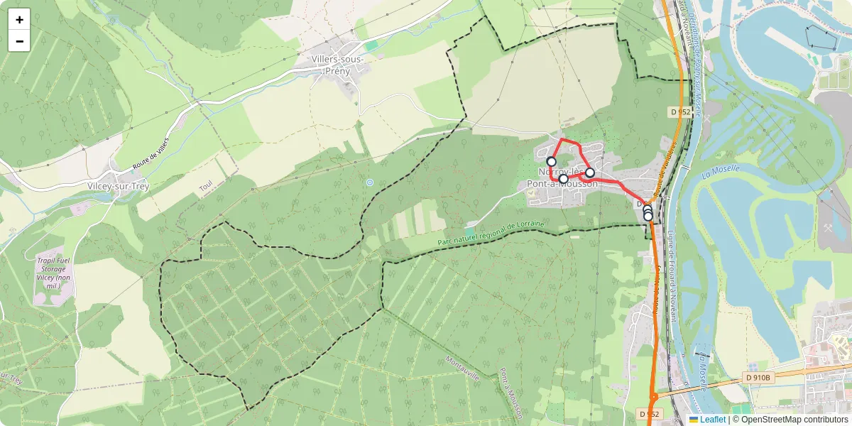 Carte du réseau de transport en commun à Norroy-lès-Pont-à-Mousson - lignes de bus et arrêts