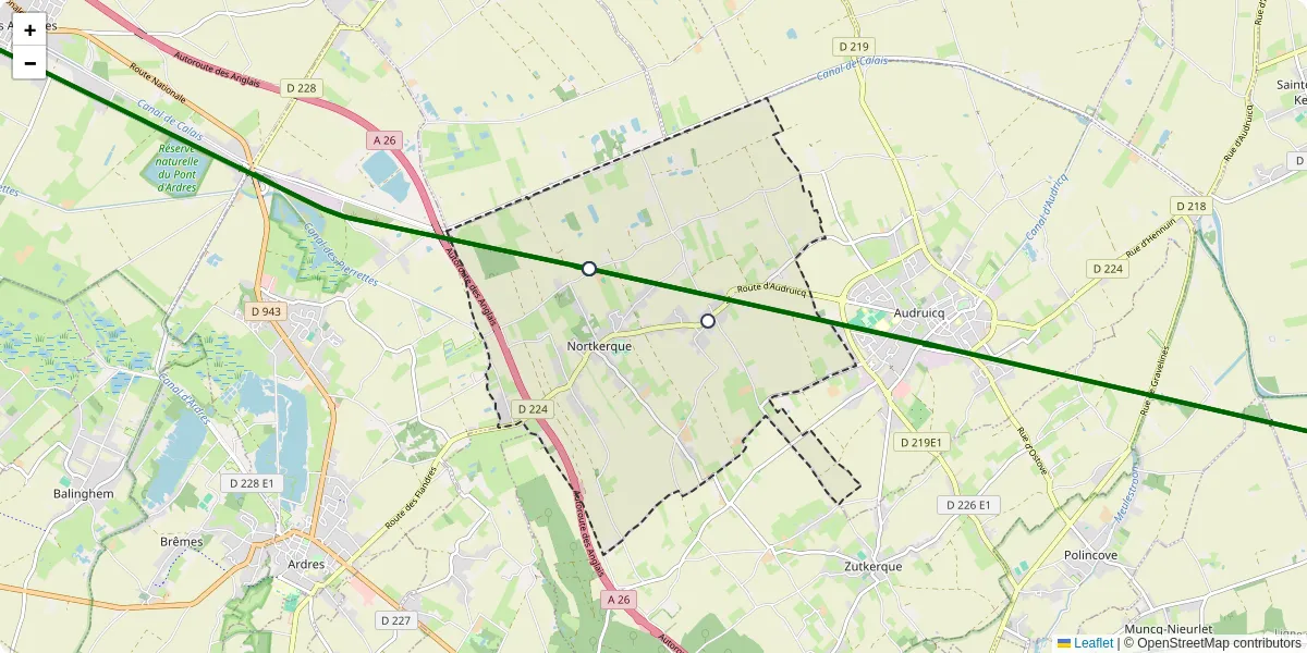Carte du réseau de transport en commun à Nortkerque - lignes de bus et arrêts