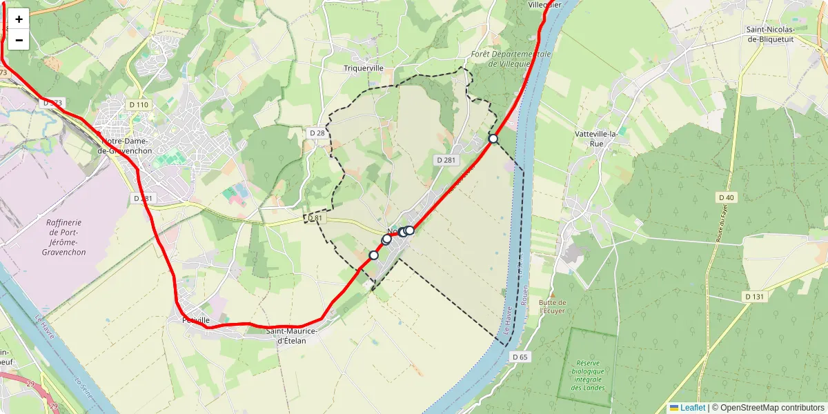 Carte du réseau de transport en commun à Norville - lignes de bus et arrêts