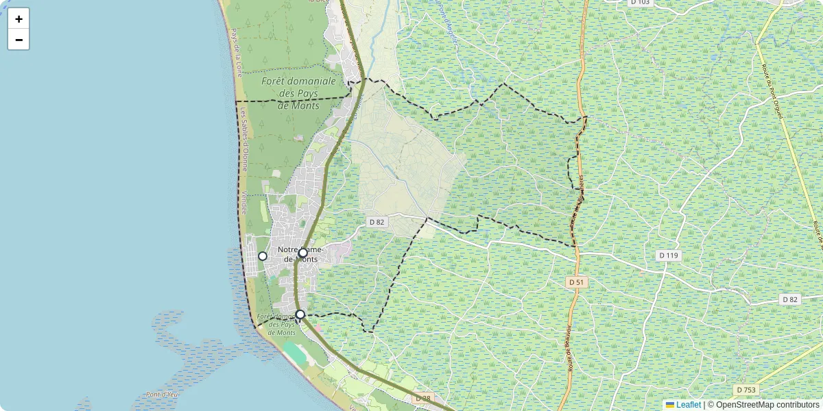 Carte du réseau de transport en commun à Notre-Dame-de-Monts - lignes de bus et arrêts