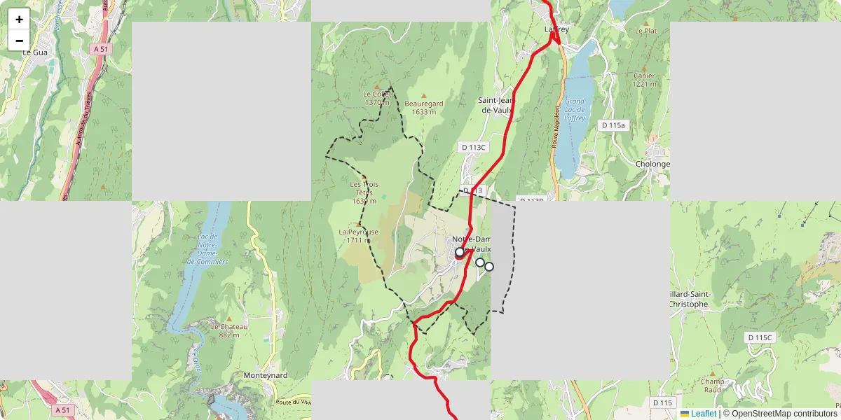 Carte du réseau de transport en commun à Notre-Dame-de-Vaulx - lignes de bus et arrêts