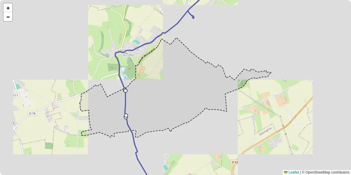 Carte du réseau de transport en commun à Notre-Dame-du-Bec - lignes de bus et arrêts