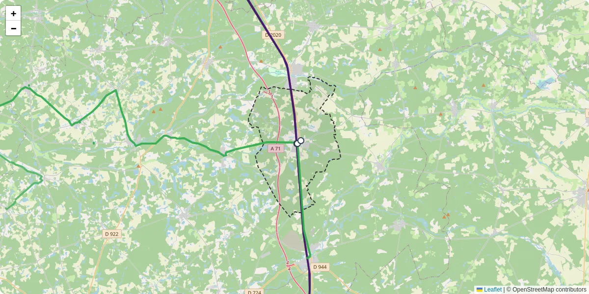Carte du réseau de transport en commun à Nouan-le-Fuzelier - lignes de bus et arrêts
