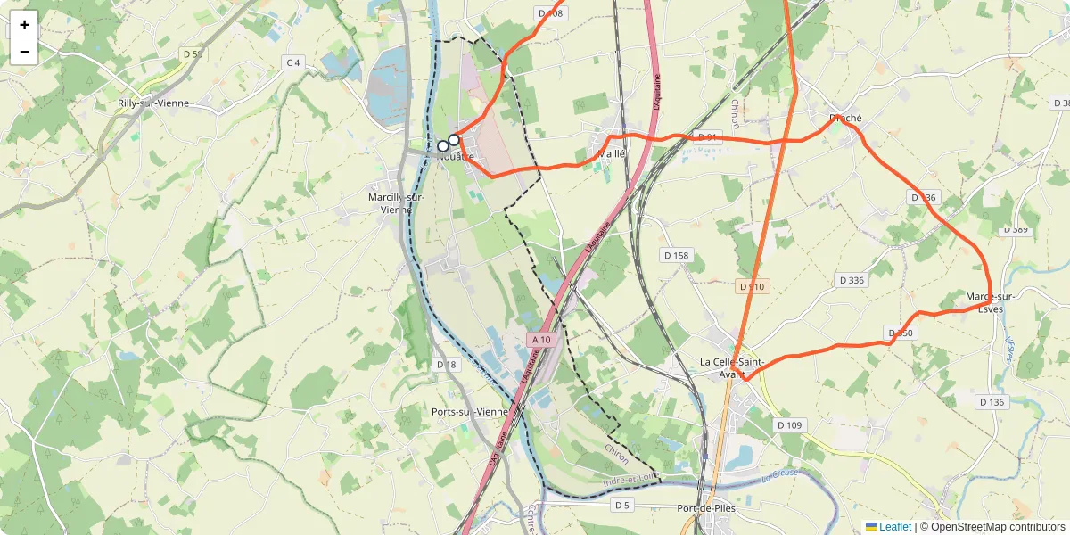 Carte du réseau de transport en commun à Nouâtre - lignes de bus et arrêts