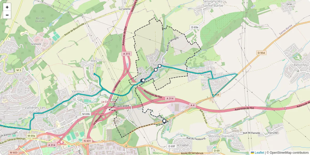 Carte du réseau de transport en commun à Nouilly - lignes de bus et arrêts
