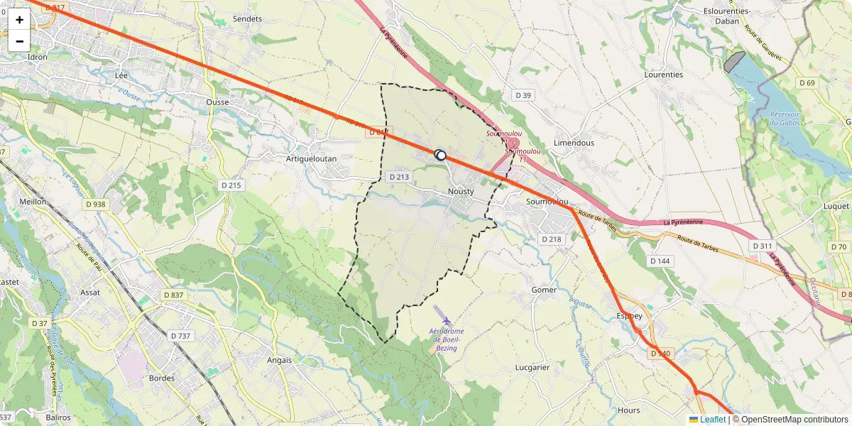 Carte du réseau de transport en commun à Nousty - lignes de bus et arrêts
