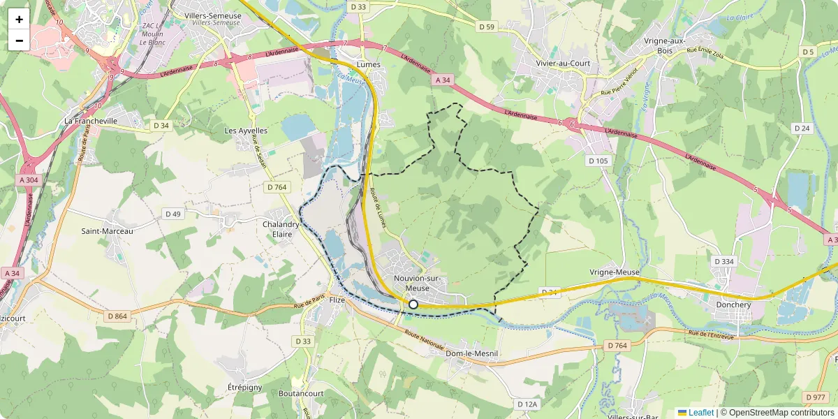 Carte du réseau de transport en commun à Nouvion-sur-Meuse - lignes de bus et arrêts