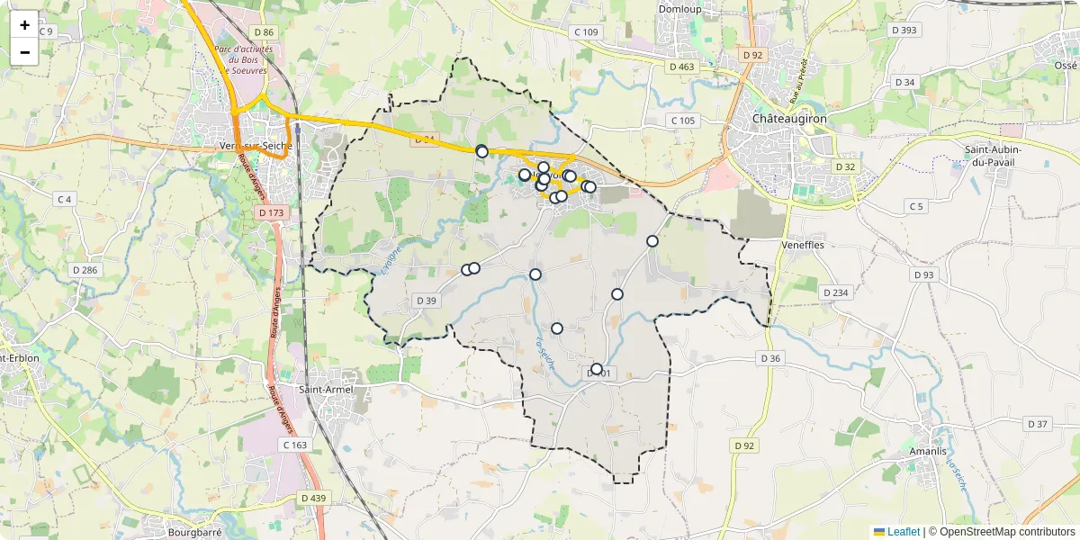 Carte du réseau de transport en commun à Nouvoitou - lignes de bus et arrêts