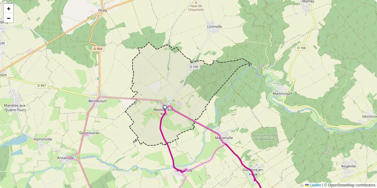 Carte du réseau de transport en commun à Noviant-aux-Prés - lignes de bus et arrêts