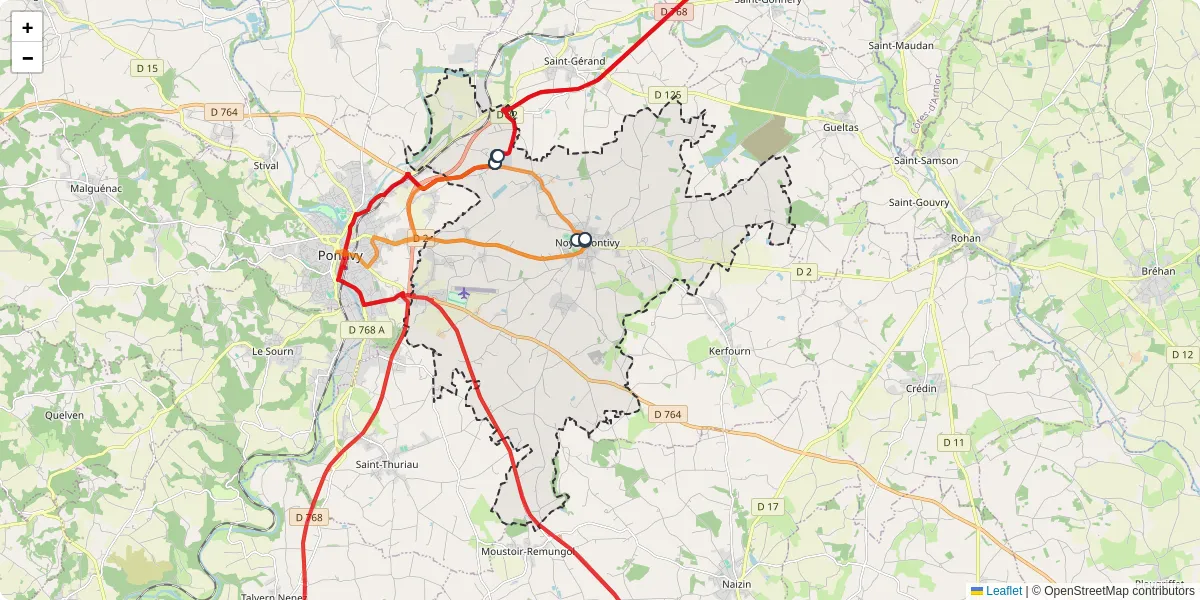 Carte du réseau de transport en commun à Noyal-Pontivy - lignes de bus et arrêts
