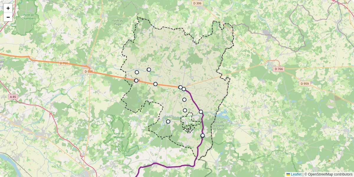 Carte du réseau de transport en commun à Noyant-Villages - lignes de bus et arrêts