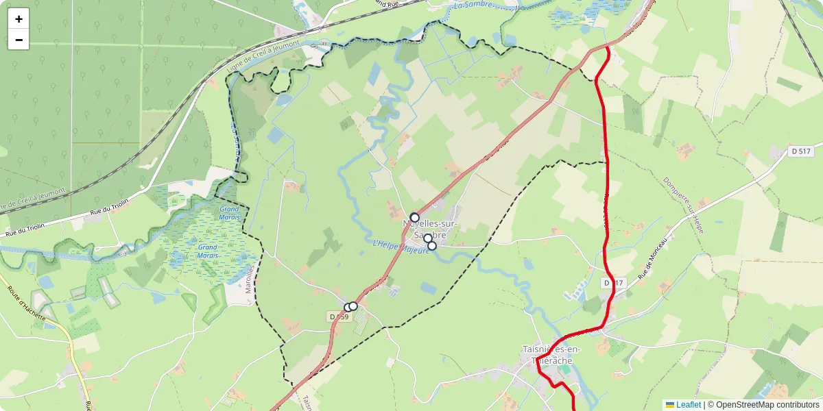Carte du réseau de transport en commun à Noyelles-sur-Sambre - lignes de bus et arrêts