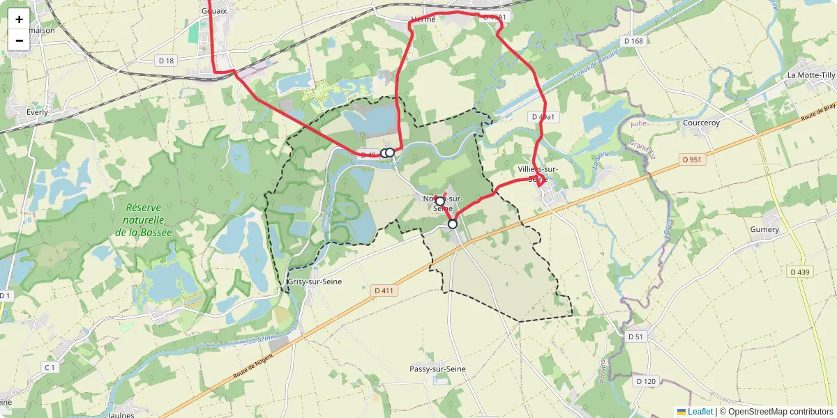 Carte du réseau de transport en commun à Noyen-sur-Seine - lignes de bus et arrêts