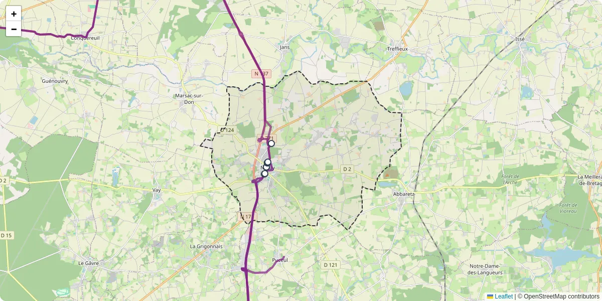 Carte du réseau de transport en commun à Nozay - lignes de bus et arrêts