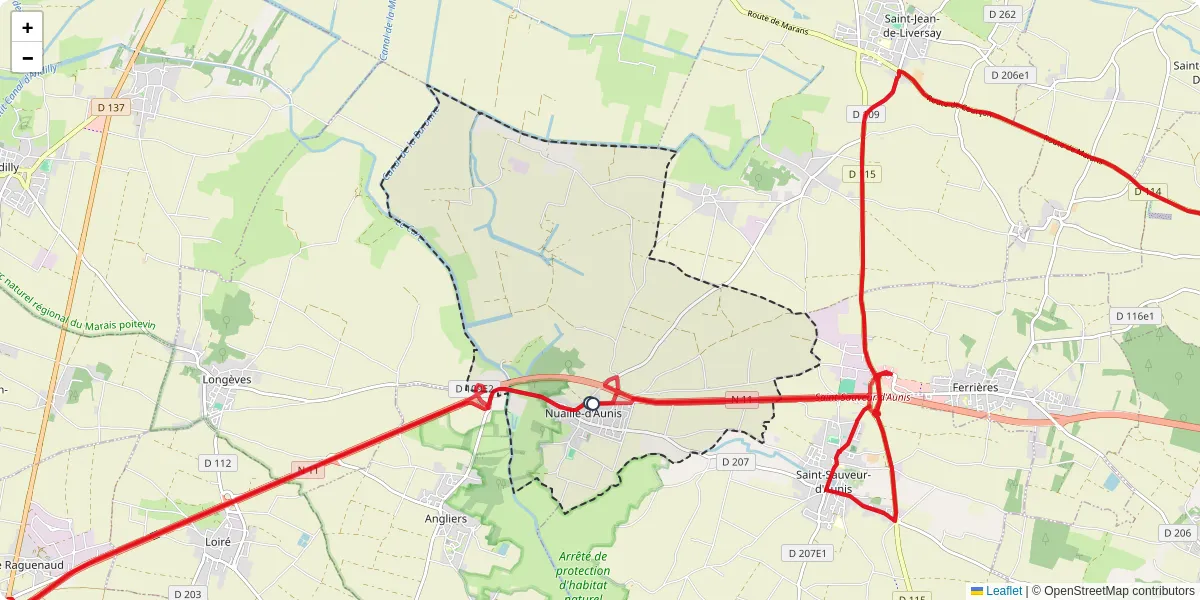 Carte du réseau de transport en commun à Nuaillé-d'Aunis - lignes de bus et arrêts