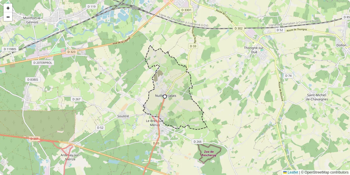 Carte du réseau de transport en commun à Nuillé-le-Jalais - lignes de bus et arrêts