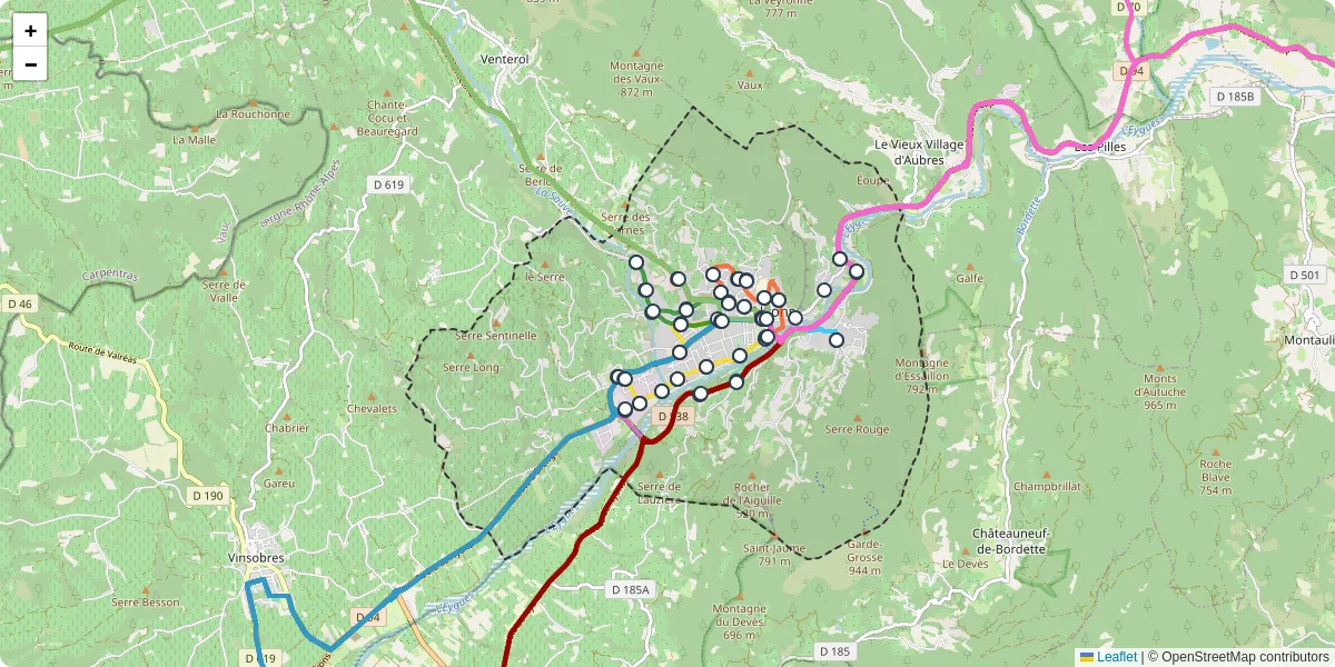 Carte du réseau de transport en commun à Nyons - lignes de bus et arrêts