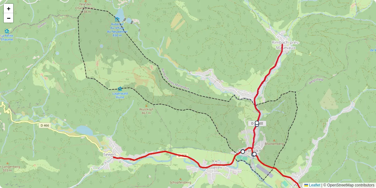Carte du réseau de transport en commun à Oberbruck - lignes de bus et arrêts