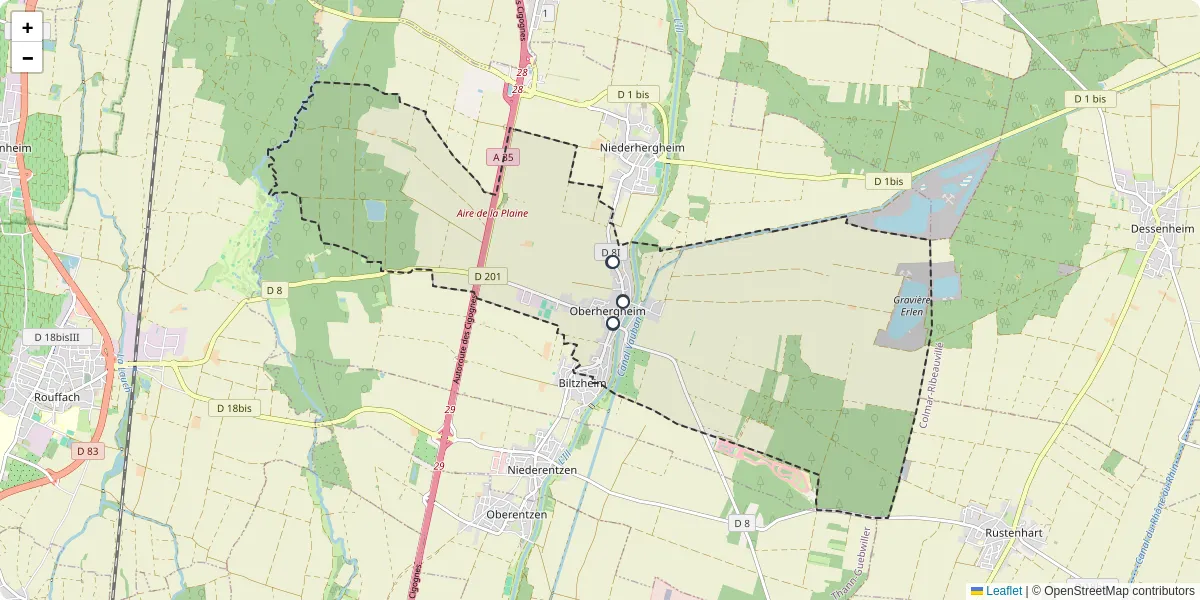 Carte du réseau de transport en commun à Oberhergheim - lignes de bus et arrêts