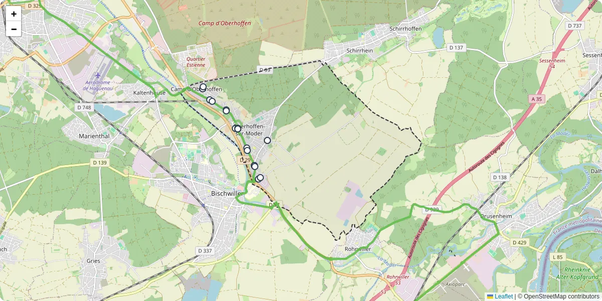 Carte du réseau de transport en commun à Oberhoffen-sur-Moder - lignes de bus et arrêts