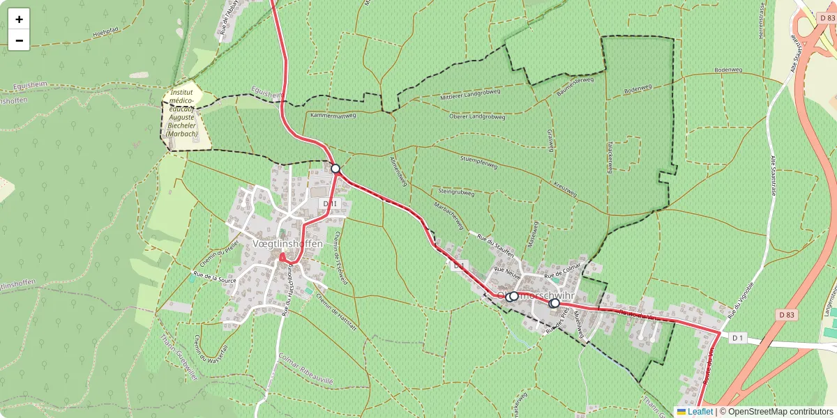 Carte du réseau de transport en commun à Obermorschwihr - lignes de bus et arrêts
