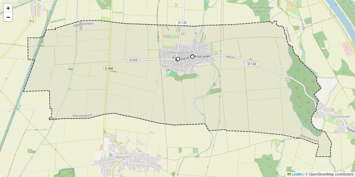 Carte du réseau de transport en commun à Obersaasheim - lignes de bus et arrêts