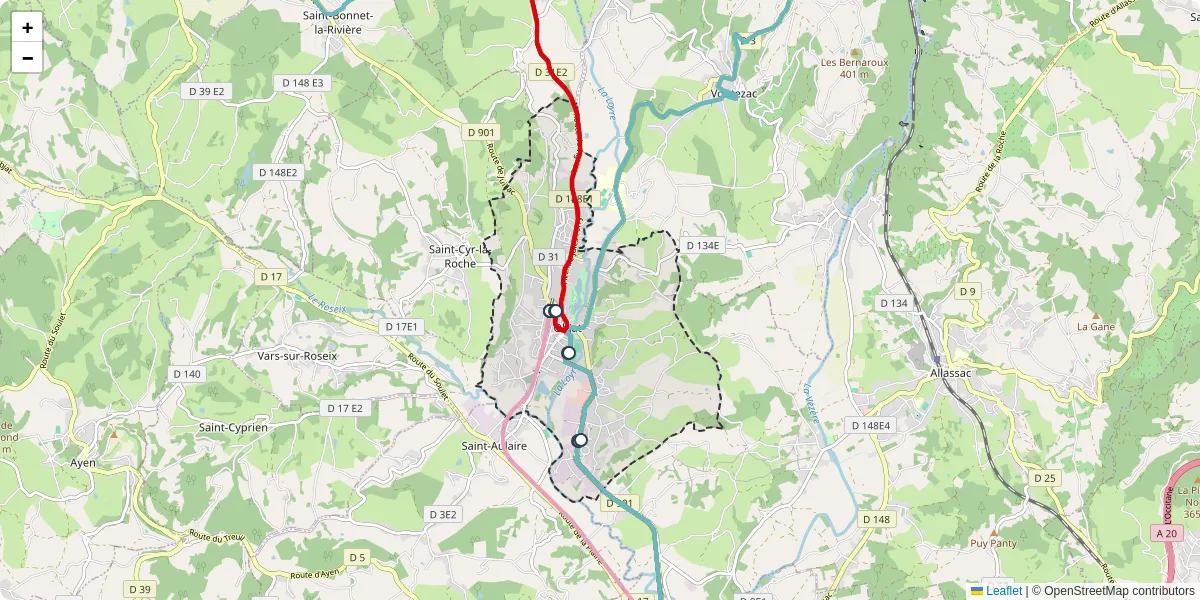 Carte du réseau de transport en commun à Objat - lignes de bus et arrêts