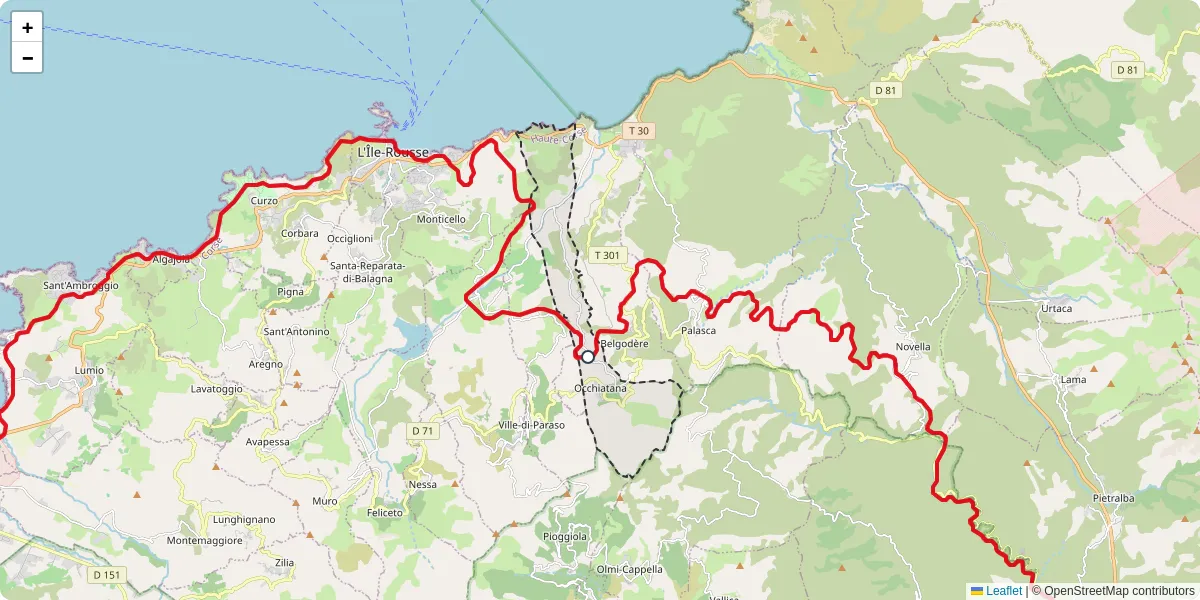Carte du réseau de transport en commun à Occhiatana - lignes de bus et arrêts