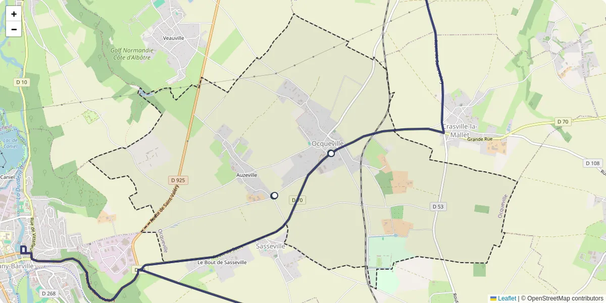 Carte du réseau de transport en commun à Ocqueville - lignes de bus et arrêts