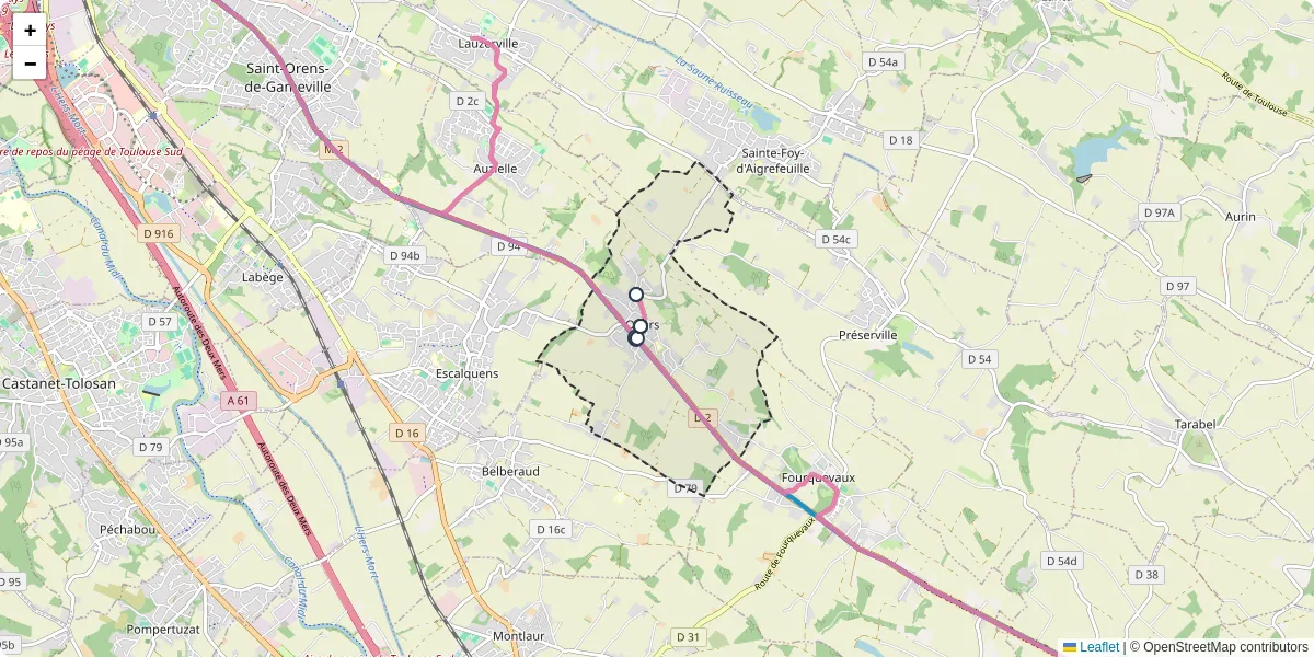 Carte du réseau de transport en commun à Odars - lignes de bus et arrêts