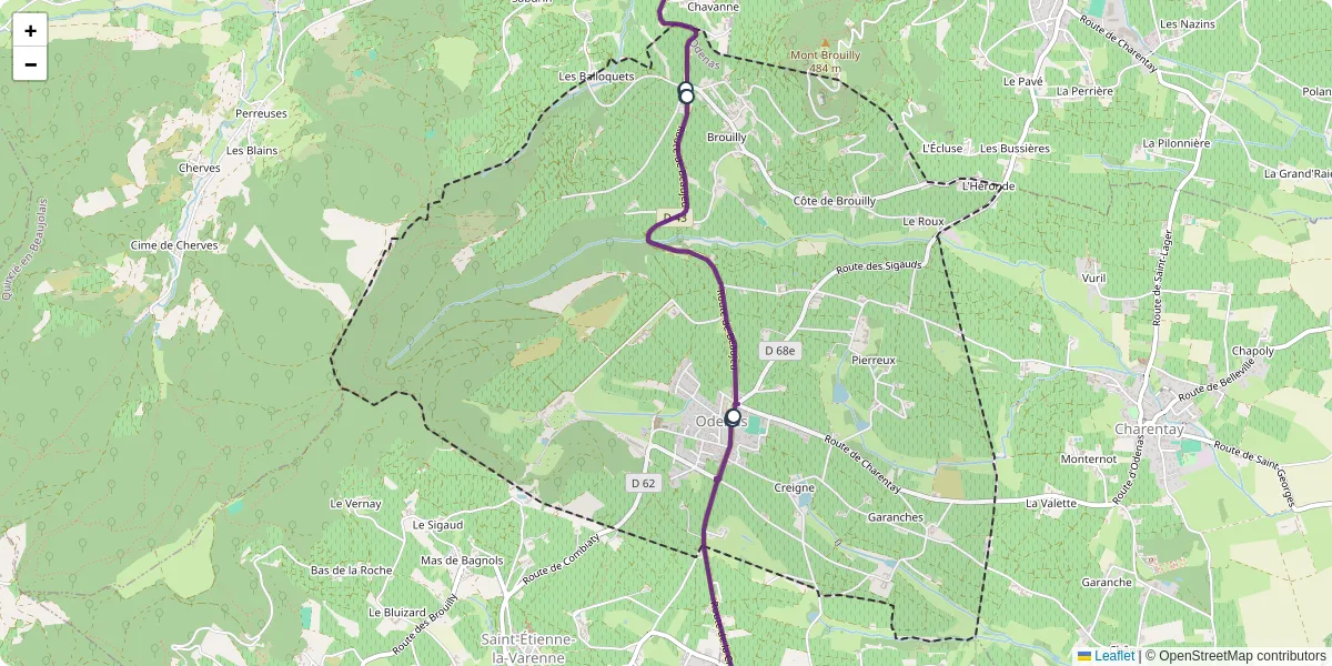 Carte du réseau de transport en commun à Odenas - lignes de bus et arrêts