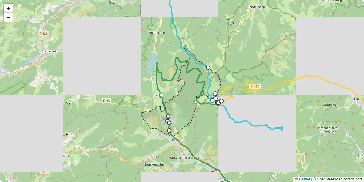 Carte du réseau de transport en commun à Oderen - lignes de bus et arrêts
