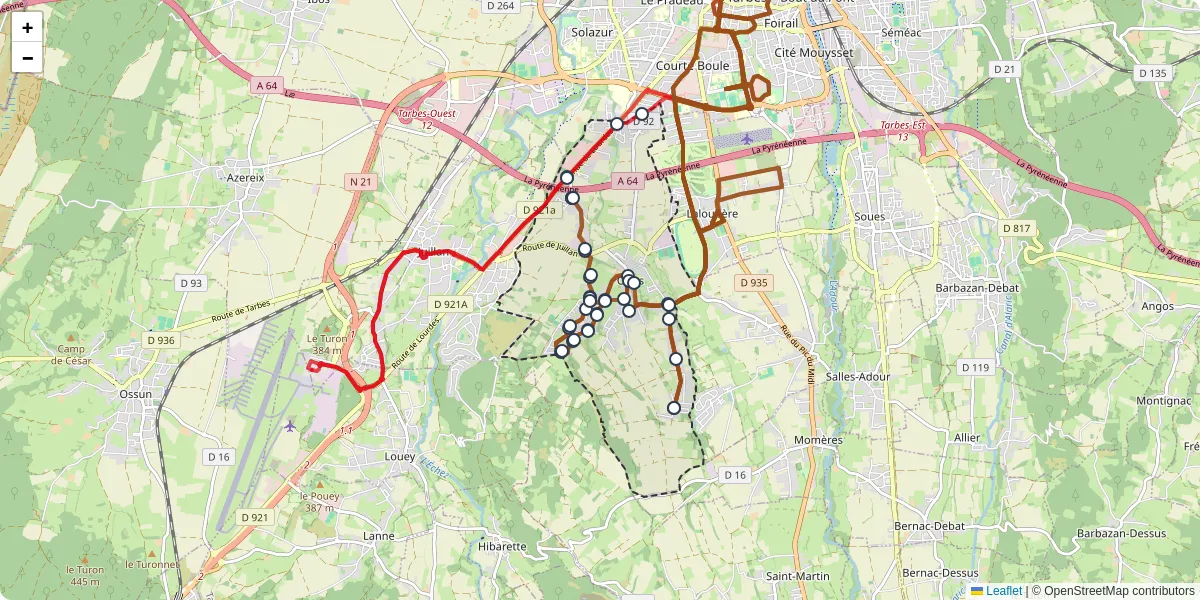 Carte du réseau de transport en commun à Odos - lignes de bus et arrêts