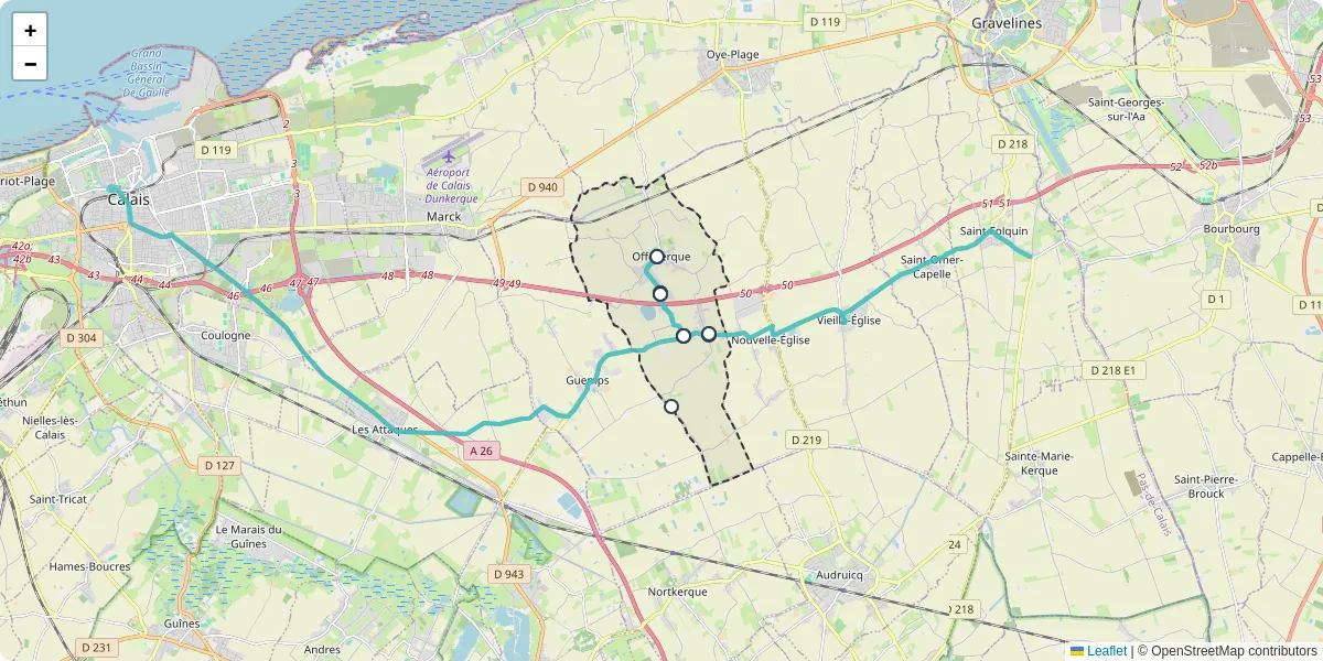 Carte du réseau de transport en commun à Offekerque - lignes de bus et arrêts