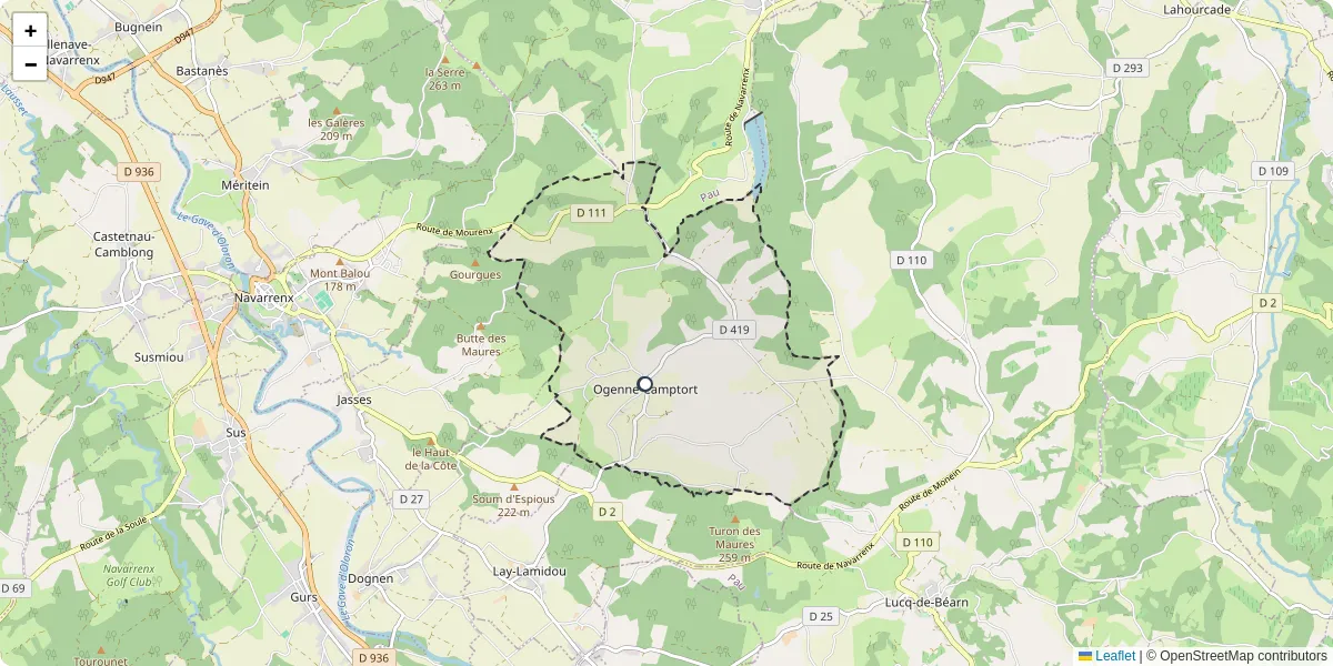 Carte du réseau de transport en commun à Ogenne-Camptort - lignes de bus et arrêts