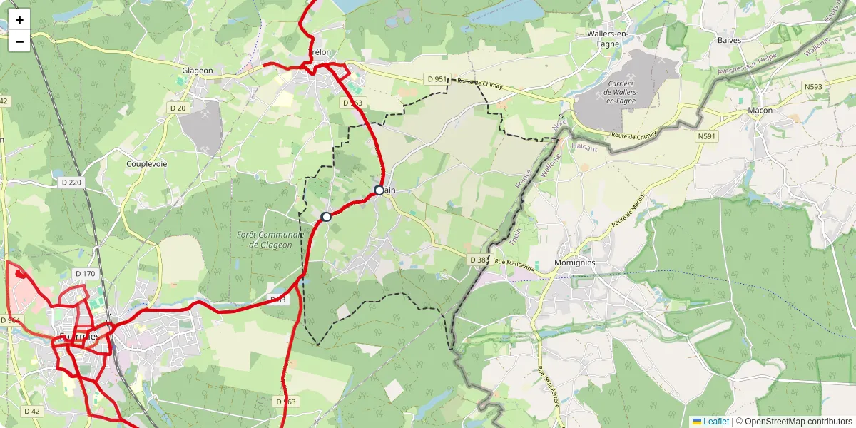 Carte du réseau de transport en commun à Ohain - lignes de bus et arrêts